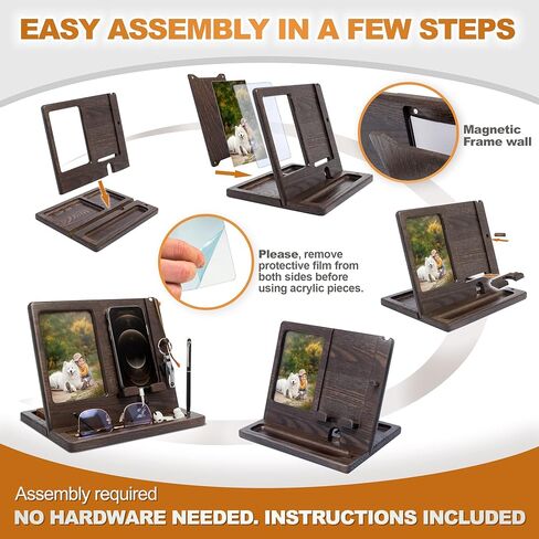 TESLYAR Gifts for Men Wood Phone Docking Station Gifts for Dad Photo Frame 4 х 6 inch Picture Frame Organizer Men Gift Gifts for Him in Kuwait