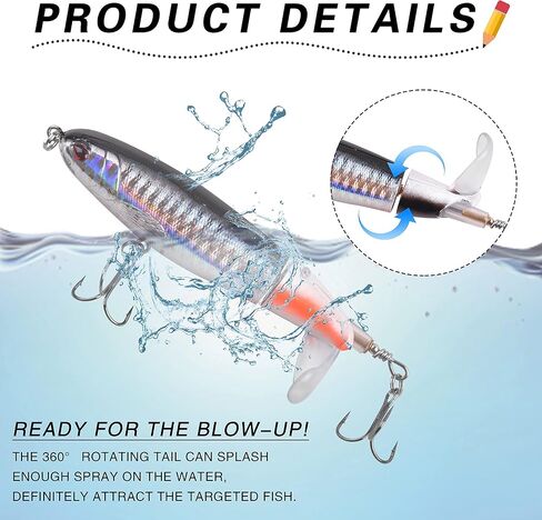 Topwater Bass Fishing Lure, 5PCS Plopper Fishing Bait Lures, Plopping Minnow with Floating Rotating Tail, Topwater Crankbait Whopper Lures Kit for Freshwater Saltwater Bass Trout Pike Perch in Kuwait