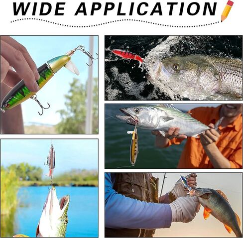 Topwater Bass Fishing Lure, 5PCS Plopper Fishing Bait Lures, Plopping Minnow with Floating Rotating Tail, Topwater Crankbait Whopper Lures Kit for Freshwater Saltwater Bass Trout Pike Perch in Kuwait
