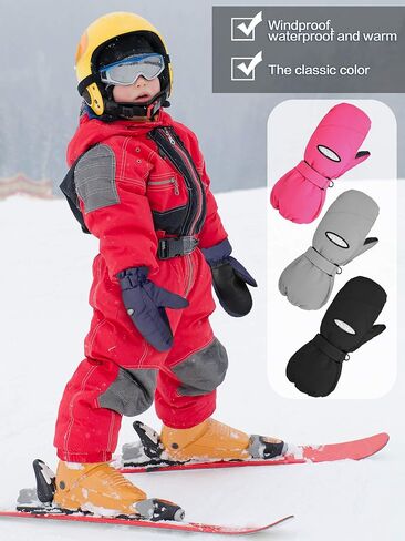 Hicarer 4 Pairs Kids Ski Mittens Toddler Waterproof Snow Gloves Winter Warm Snowboard Mittens for Cold Weather Outdoor in Saudi Arabia