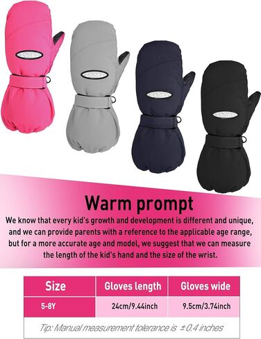 Hicarer 4 Pairs Kids Ski Mittens Toddler Waterproof Snow Gloves Winter Warm Snowboard Mittens for Cold Weather Outdoor in Saudi Arabia