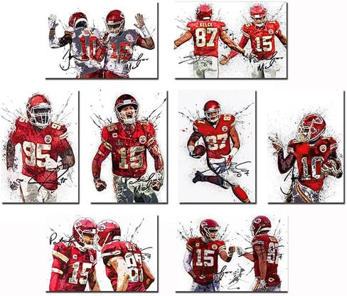HOUKIG Patrick Mahomes Tyreek Hill Travis Kelce Chris Jones Poster - 8x12 Inch Canvas Prints (Unframed, 8 Piece Set) in Kuwait