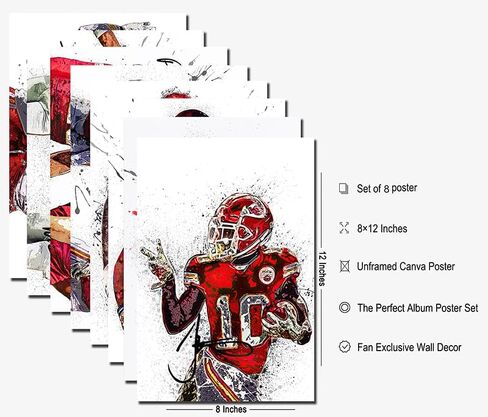 HOUKIG Patrick Mahomes Tyreek Hill Travis Kelce Chris Jones Poster - 8x12 Inch Canvas Prints (Unframed, 8 Piece Set) in Kuwait