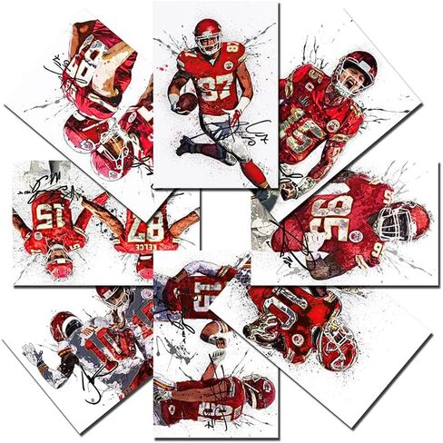 HOUKIG Patrick Mahomes Tyreek Hill Travis Kelce Chris Jones Poster - 8x12 Inch Canvas Prints (Unframed, 8 Piece Set) in Kuwait