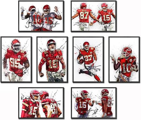 HOUKIG Patrick Mahomes Tyreek Hill Travis Kelce Chris Jones Poster - 8x12 Inch Canvas Prints (Unframed, 8 Piece Set) in Kuwait