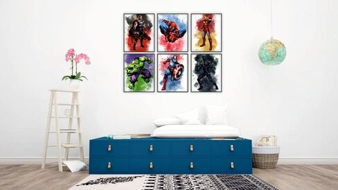 ملصقات الابطال الخارقين بالوان مائية من اورتيكس ارت، ديكور غرفة الابطال الخارقين للاولاد، مجموعة من 6 ملصقات بدون اطار (8 انش × 10 انش) لغرفة الاولاد وغرفة الاطفال وديكور حائط in Kuwait