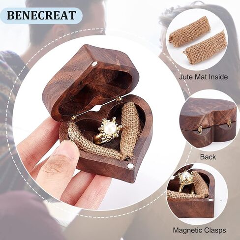 صندوق خاتم خشبي على شكل قلب من BENECREAT مع نافذة شفافة، صندوق مجوهرات عرض خشبي من خشب الجوز لاقتراح الزفاف في عيد الأم، 2.3 × 2.1 × 1.5 بوصة in Kuwait