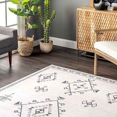 سجادة nuLOOM Evalyn Southwestern قابلة للغسل في الغسالة، رفيعة للغاية، 3' x 5'، أزرق داكن in Kuwait