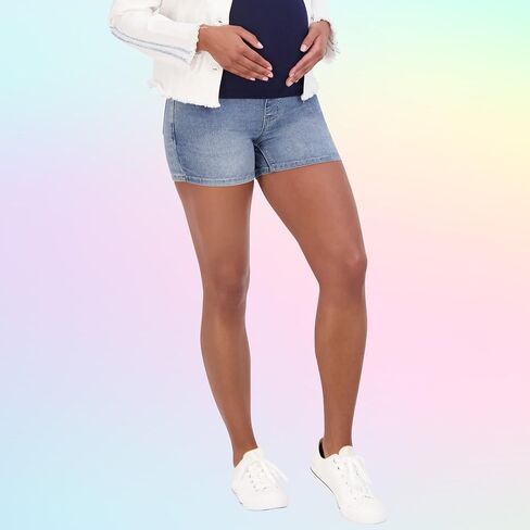 Savi Parker Women's Knit Denim Maternity Shorts Over Belly - 4" Inseam in Kuwait
