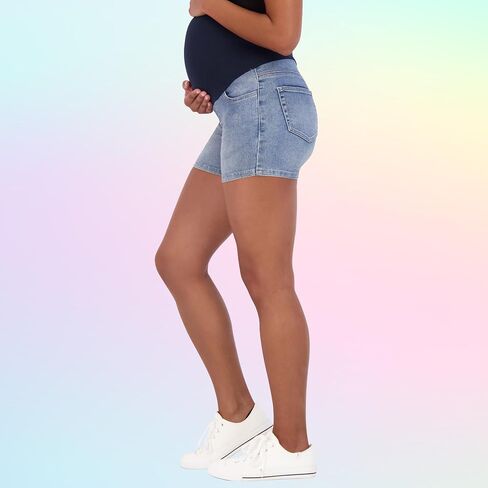 Savi Parker Women's Knit Denim Maternity Shorts Over Belly - 4" Inseam in Kuwait