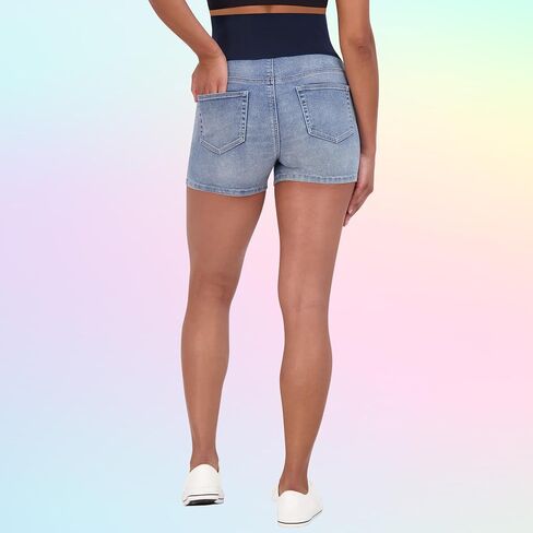 Savi Parker Women's Knit Denim Maternity Shorts Over Belly - 4" Inseam in Kuwait