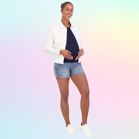 Savi Parker Women's Knit Denim Maternity Shorts Over Belly - 4" Inseam in Kuwait