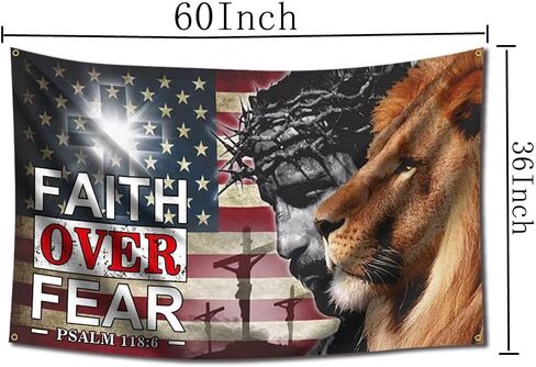 علم kruboy Faith Over Fear مقاس 36 × 60 بوصة، نسيج يسوع عيد الفصح، المسيح يهوذا، صليب الأسد، العلم الأمريكي in Kuwait