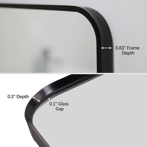 مرآة حائط Niccy مقاس 36 × 28 بوصة للحمام، مرآة زينة مثبتة على الحائط بإطار معدني كبير مستطيل الشكل، مرآة مزرعة مزخرفة عالية الدقة مقاومة للكسر، معلقة أفقيًا أو رأسيًا، أسود in Kuwait