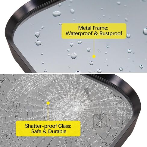 مرآة حائط Niccy مقاس 36 × 28 بوصة للحمام، مرآة زينة مثبتة على الحائط بإطار معدني كبير مستطيل الشكل، مرآة مزرعة مزخرفة عالية الدقة مقاومة للكسر، معلقة أفقيًا أو رأسيًا، أسود in Kuwait