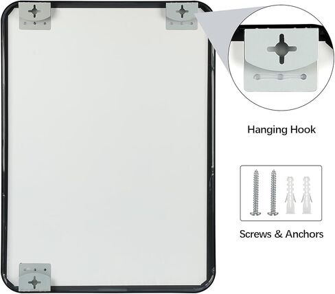 مرآة حائط Niccy مقاس 36 × 28 بوصة للحمام، مرآة زينة مثبتة على الحائط بإطار معدني كبير مستطيل الشكل، مرآة مزرعة مزخرفة عالية الدقة مقاومة للكسر، معلقة أفقيًا أو رأسيًا، أسود in Kuwait