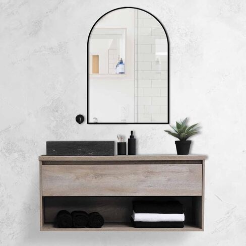 مرايا الغرور مقاس 24 × 36 بوصة للحمام وغرفة النوم وغرفة المعيشة مثبتة على الحائط، مرايا حائط عمودية سوداء in Kuwait