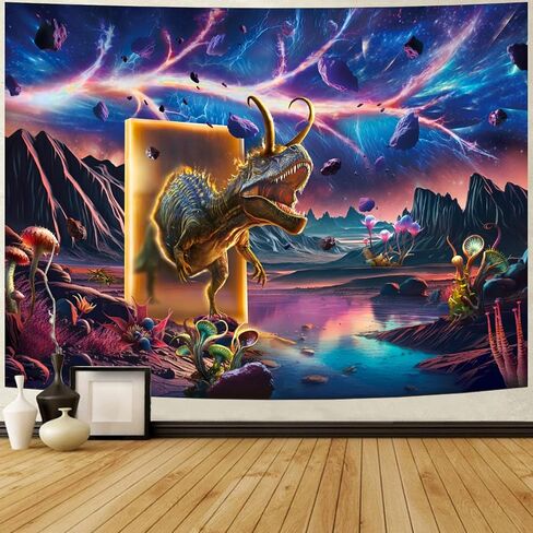 Blacklight Dinosaur Tapestry Trippy Galaxy Tapestry UV Reactive Outer Space Tapestry Fantasy Mountain Plants Tapestry Sacred Time Line Tapestry Magic Time Door Parallel World Poster for Living Room in Saudi Arabia