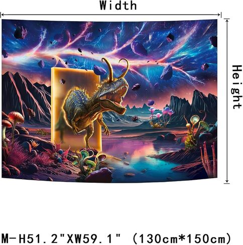 Blacklight Dinosaur Tapestry Trippy Galaxy Tapestry UV Reactive Outer Space Tapestry Fantasy Mountain Plants Tapestry Sacred Time Line Tapestry Magic Time Door Parallel World Poster for Living Room in Saudi Arabia
