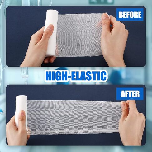 60 حزمة من لفات الشاش مقاس 10.16 سم × 4 ياردات، ضمادة شاش ممدودة بشكل فردي، لفافات شاش قابلة للتنفس للعناية بالجسم، باللون الأبيض in Kuwait