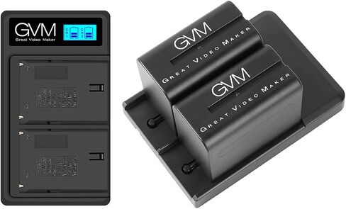 GVM NP-F970 6600mAh Batteries with Dual USB Charger and V-Mount Adapter, LCD Screen Display Charge Status of Each Battery, 2 Packs Portable Power for Camera Camcorder Broadcast Video Light in Saudi Arabia