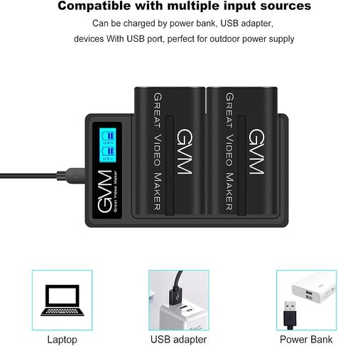 GVM NP-F970 6600mAh Batteries with Dual USB Charger and V-Mount Adapter, LCD Screen Display Charge Status of Each Battery, 2 Packs Portable Power for Camera Camcorder Broadcast Video Light in Saudi Arabia