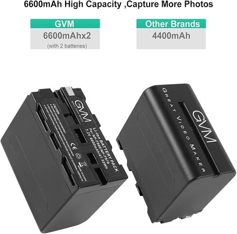 GVM NP-F970 6600mAh Batteries with Dual USB Charger and V-Mount Adapter, LCD Screen Display Charge Status of Each Battery, 2 Packs Portable Power for Camera Camcorder Broadcast Video Light in Saudi Arabia