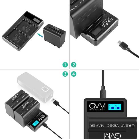 GVM NP-F970 6600mAh Batteries with Dual USB Charger and V-Mount Adapter, LCD Screen Display Charge Status of Each Battery, 2 Packs Portable Power for Camera Camcorder Broadcast Video Light in Saudi Arabia