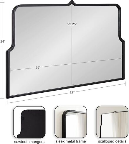 Kate and Laurel Gezella Vintage Wide Arched Mirror with Scalloped Frame for Wall Decor, 37x24, Black in Saudi Arabia