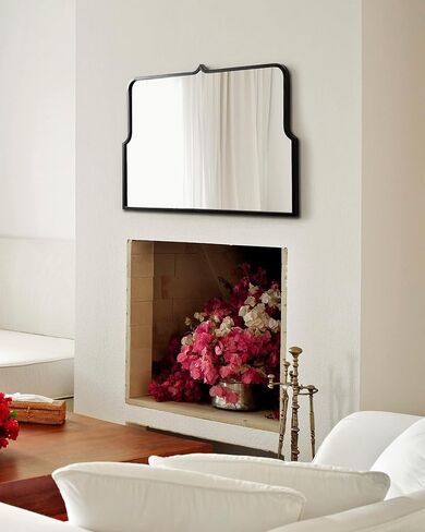 Kate and Laurel Gezella Vintage Wide Arched Mirror with Scalloped Frame for Wall Decor, 37x24, Black in Saudi Arabia