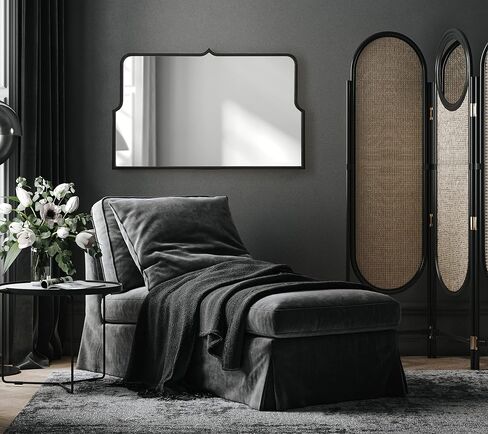 Kate and Laurel Gezella Vintage Wide Arched Mirror with Scalloped Frame for Wall Decor, 37x24, Black in Saudi Arabia