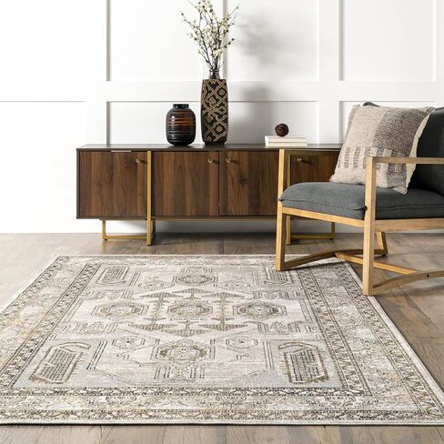nuLOOM Alisha Traditional Perisan Machine Washable Area Rug, 5x8, Beige in Saudi Arabia