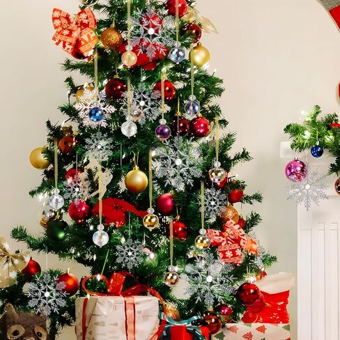 Magibag 39 قطعة كرات عيد الميلاد الكريستالية ندفة الثلج الحلي المعلقة شجرة عيد الميلاد زينة كرات زجاجية صغيرة ندفة الثلج لعيد الميلاد ديكور المنزل in Kuwait