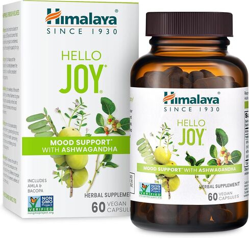 Himalaya Hello Joy Herbal Supplement, with Ashwagandha, Amla, Bacopa, Holy Basil/Tulsi, Positive Outlook, Supports Motivation, Stress Relief, Balanced Cortisol, Non-GMO, Vegan, 60 Capsules in Saudi Arabia