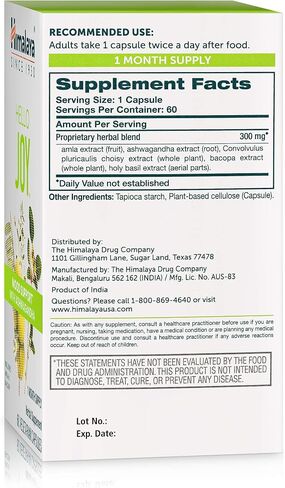 Himalaya Hello Joy Herbal Supplement, with Ashwagandha, Amla, Bacopa, Holy Basil/Tulsi, Positive Outlook, Supports Motivation, Stress Relief, Balanced Cortisol, Non-GMO, Vegan, 60 Capsules in Saudi Arabia