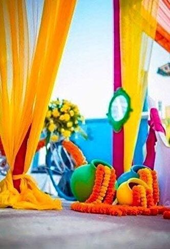 THE ART BOX 5 Pcs - 4.5 Feet Orange Artificial Marigold Garlands Halloween Diwali Decorations Wedding Fake Flowers Strands Fall Hanging Christmas India Festival Decor in Kuwait