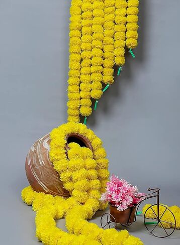 THE ART BOX 5 Pcs - 4.5 Feet Orange Artificial Marigold Garlands Halloween Diwali Decorations Wedding Fake Flowers Strands Fall Hanging Christmas India Festival Decor in Kuwait
