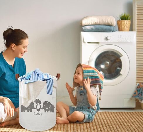 HIYAGON Baby Laundry Basket,Kids Hamper with Drawstring Cover,Cute Toy Storage Bin Nursery Hamper Safari Room Decor for Home(Baby hamper) in Kuwait