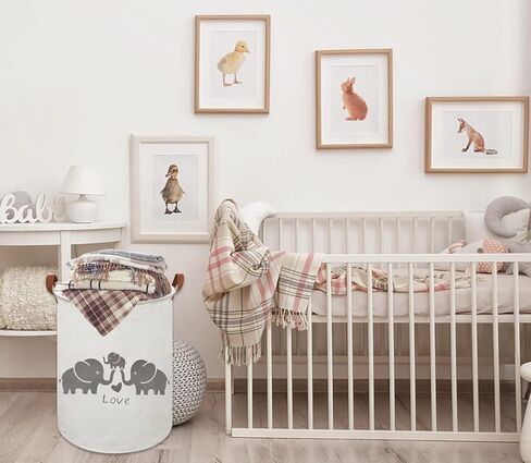 HIYAGON Baby Laundry Basket,Kids Hamper with Drawstring Cover,Cute Toy Storage Bin Nursery Hamper Safari Room Decor for Home(Baby hamper) in Kuwait