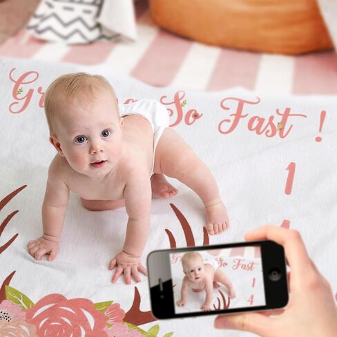 بطانية Gicoherero Baby الشهرية للفتيات، بطانيات صوف، قرن الوعل الزهري لصور الأطفال، شاهدني تنمو خلفية التصوير الفوتوغرافي، هدية استحمام للرضع (60 بوصة × 40 بوصة) in Kuwait