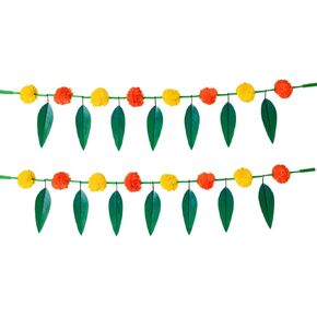 Set of 2 Artificial Marigold Flower Garlands with Mango Leaf Yellow & Dark Orange Door Toran/Decorative Hanging Bandanwar for Parties Indian Puja New Year Décor (Size :- 30" Inchs)