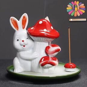 Sysnocon Rabbit Backflow Incense Burner, Waterfall Incense Holder with Incense Cone, Handmade Ceramic Cute Incense Holder Fountain Burner for Home Office, Incense Waterfall Gifts for Housewarming