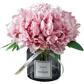 XIAYAN Artificial Flower and Glass Bottle Set, Isn Style, Suitable for Living Room, Dining Table, Office, Wedding, Hotel Banquet and Family Decoration. (Pink Purple)