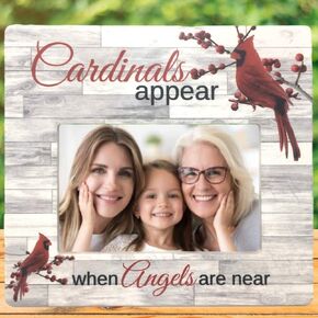 BANBERRY DESIGNS When Cardinals Appear Angels are Near - Memorial Picture Frame White Barn Wood Background & Red Cardinals in Berry Branches - Loving Memory Condolence Sympathy Frames