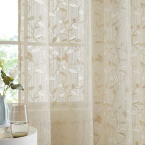 HLC.ME Joyce ستائر زخرفية شبه شفافة لتصفية النوافذ بحلقات معدنية لغرفة النوم وغرفة المعيشة - مجموعة من لوحتين (طول 54 × 84 بوصة، رمادي داكن من الكتان) in Kuwait