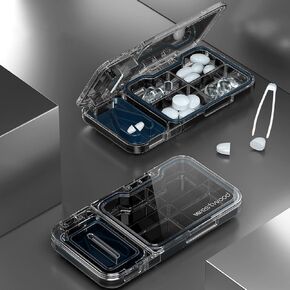 gooatry Pill Organizer with Cutter, Portable Case 4 Times a Day for Travle, Transparent Box Vitamins/Fish Oils/Supplements, Tweezers Included, 1 Pack, Blue, 1.0 Count in Saudi Arabia