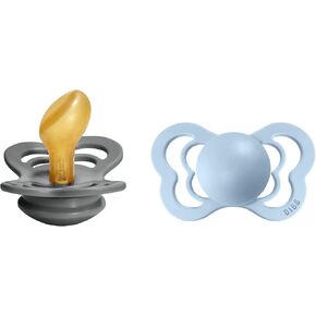 BIBS Pacifiers - Couture Collection | BPA-Free Baby Pacifier | Made in Denmark | Set of 2 Iron/Baby Blue Color Premium Soothers | Size 6-18 Months | Natural Rubber | Size 2 | BPA-Free | Made in Denmark | High Nipple Acceptance | Airflow Holes in Saudi Arabia