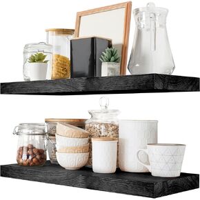 TheBestLoft 16 inch Floating Shelves Wall Mounted Wood Shelves for Bathroom, Bedroom, Living Room, Kitchen, Small Hanging Shelf for Books/Storage/Room Décor (Set of 2)