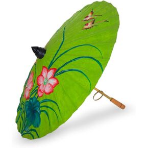 NOVICA Lime Green and Pink Painted Floral Paper Parasol with Bamboo Handle, Lily Wonderland' in Kuwait