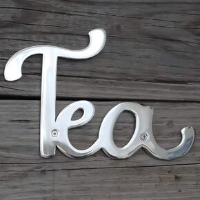 Way Of Hearts - Stainless Steel Metal Tea Sign for Kitchen Wall Decor - 7.4" x 4.9" Polished Silver Kitchen Wall Art - Decoration for Tea and Coffee Station - Including Hardware Set